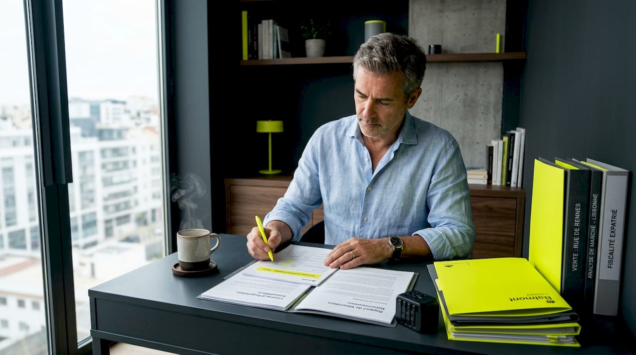Installé à l’étranger, je travaille depuis mon bureau à domicile baigné de lumière.