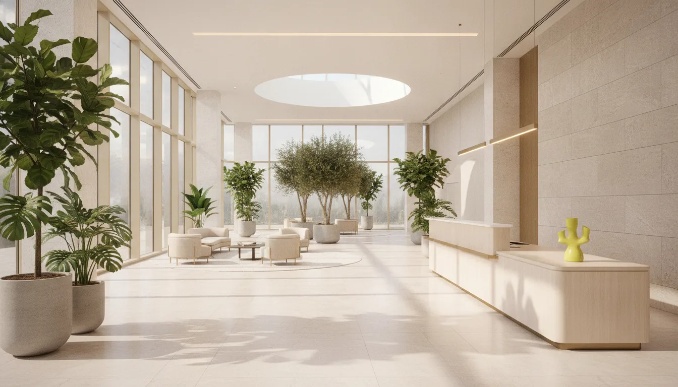 Grand hall lumineux avec des plantes