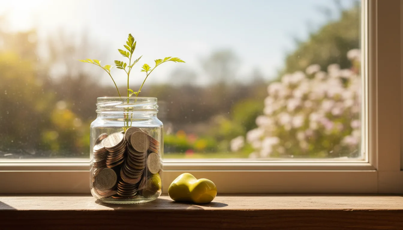 Bocal de pièces d'où pousse une jeune plante
