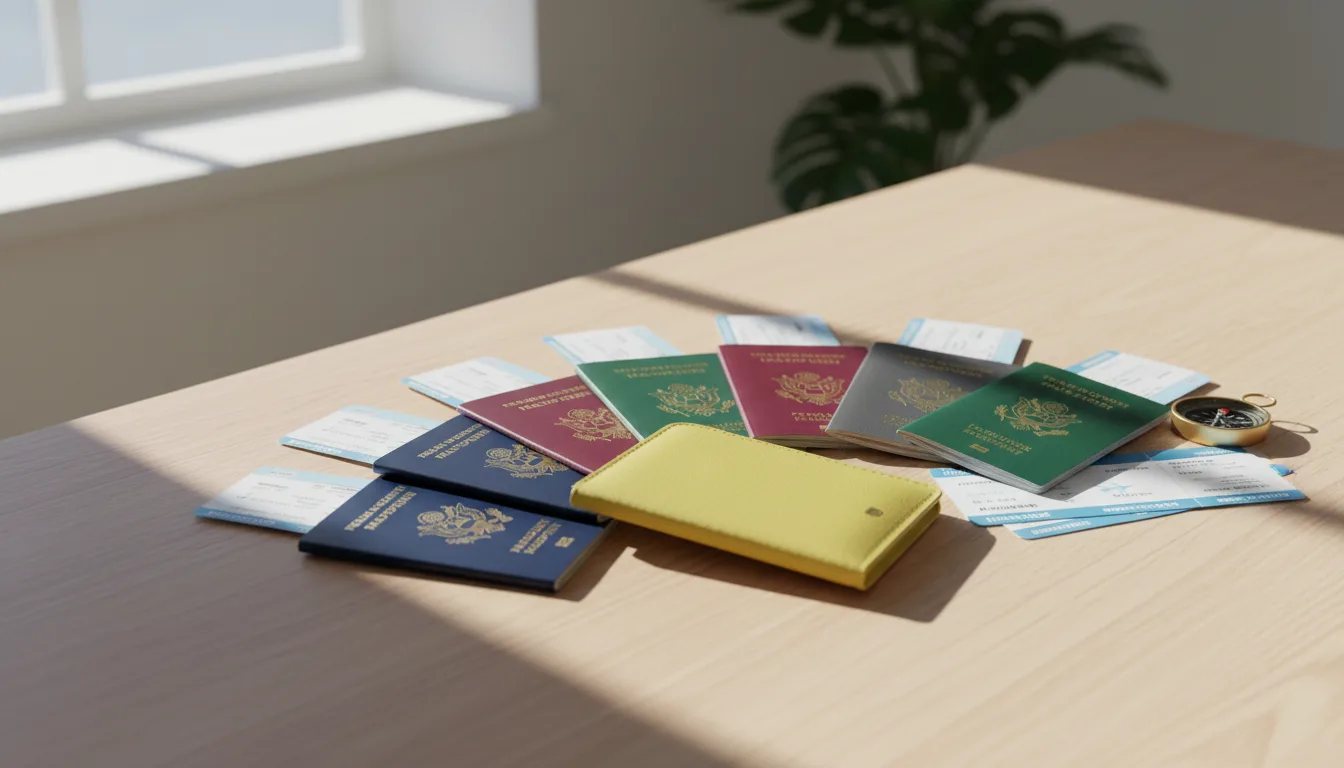 Passeports de plusieurs pays posés sur une table