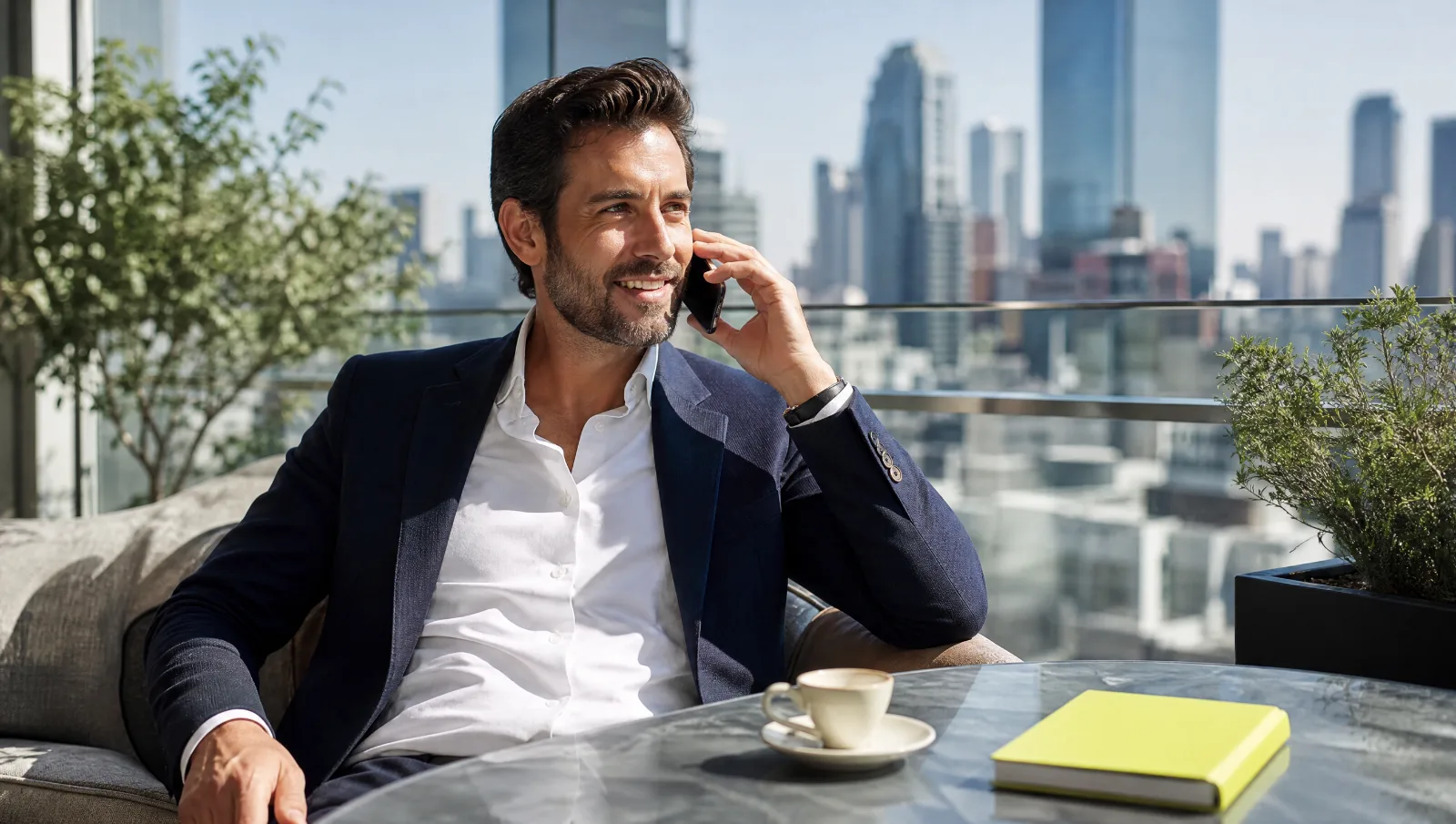 Homme d'affaires au téléphone face à la ville