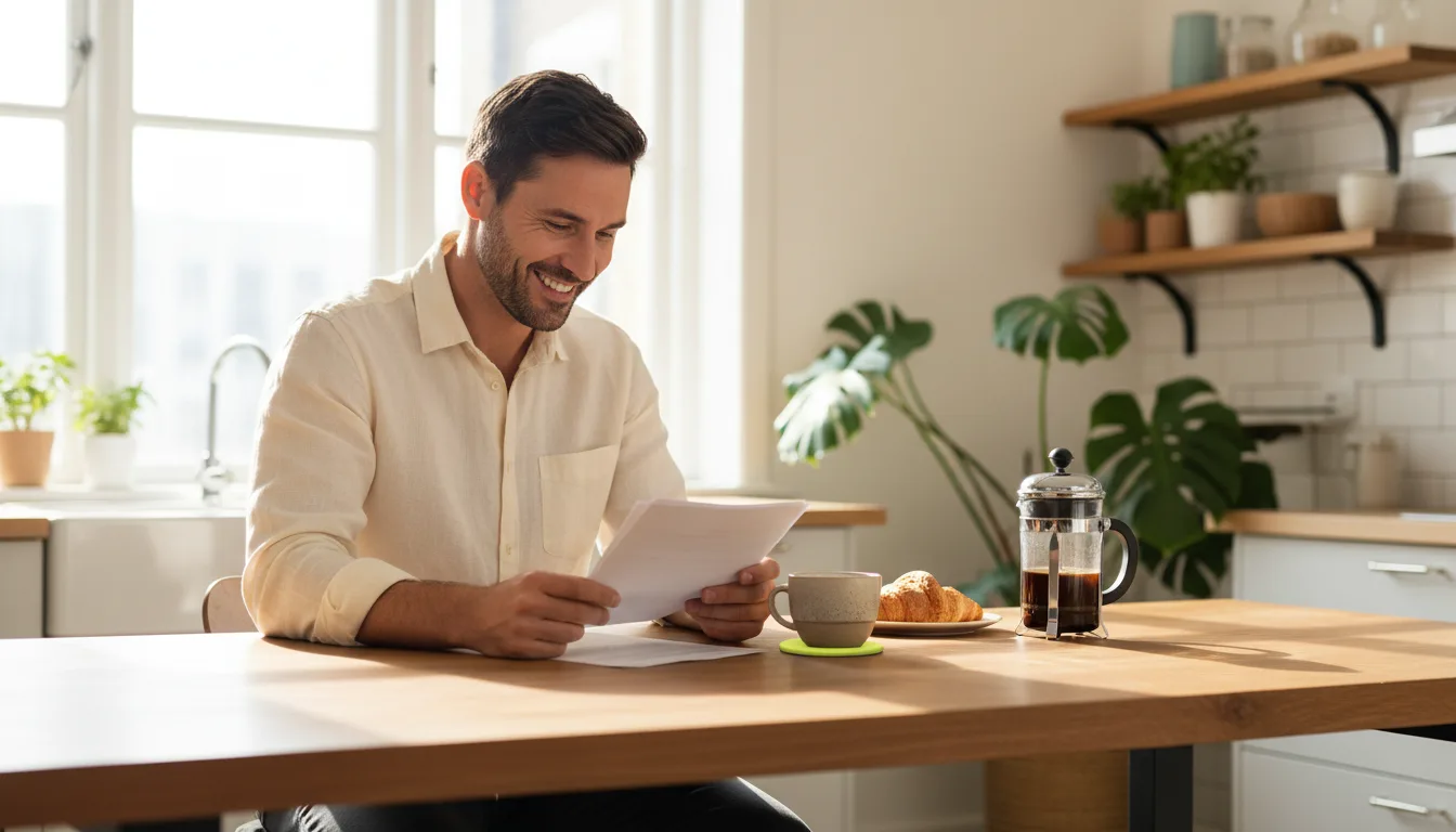 Homme lisant un document à son bureau