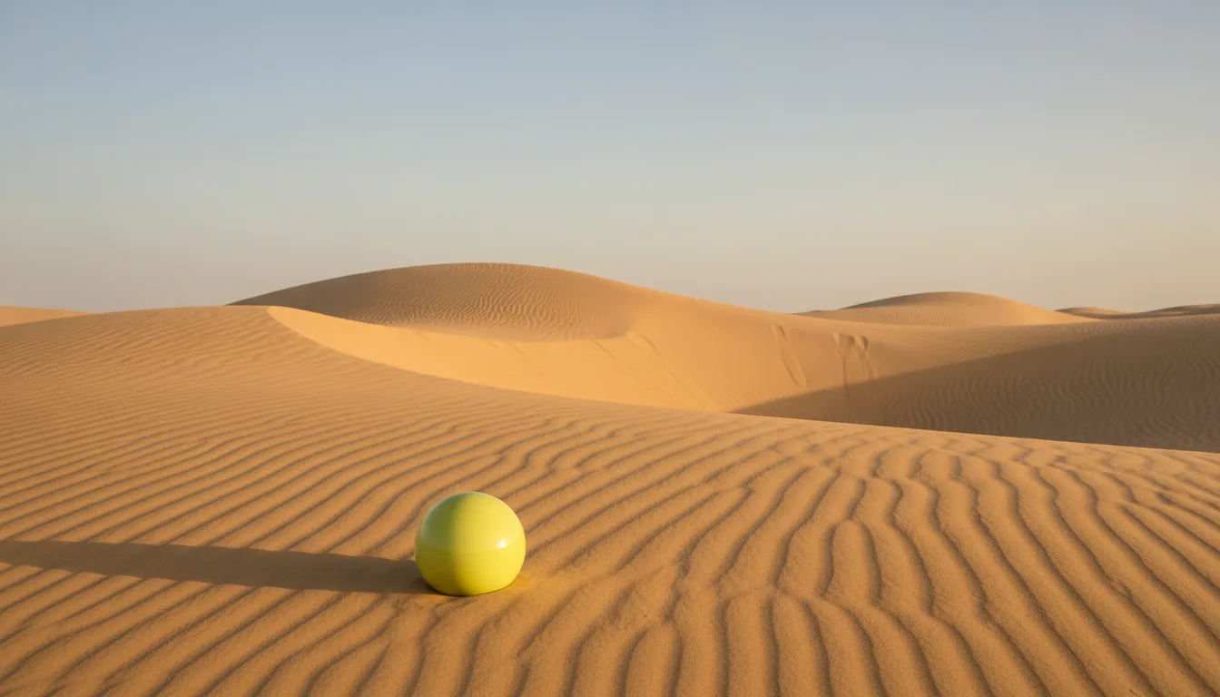 Dunes de sable avec une balle jaune-vert