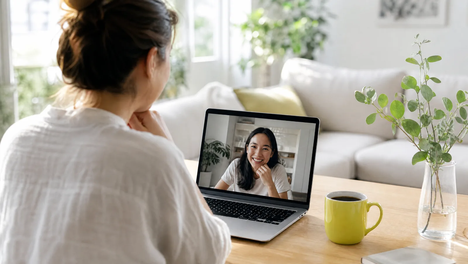 Femme en visioconférence sur ordinateur portable