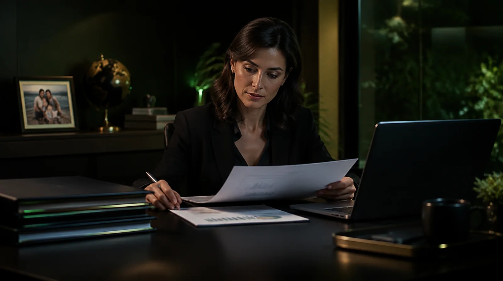 Une femme passe en revue les documents financiers d’expatriés.
