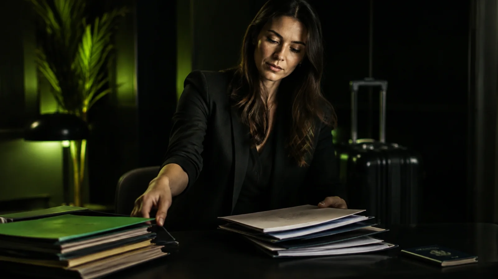 Une femme rassemble les documents nécessaires pour organiser son transfert de résidence fiscale.