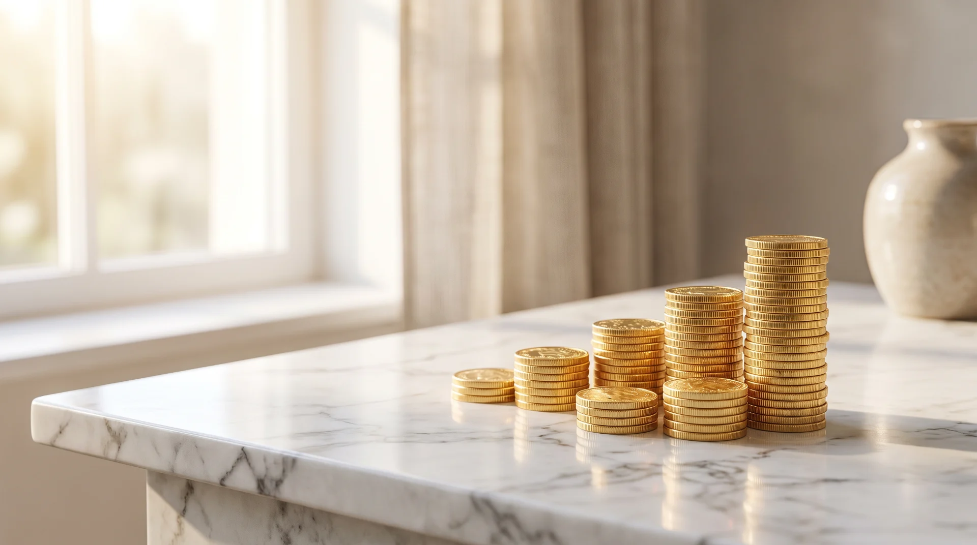 Piles de pièces d'or illustrant les intérêts composés