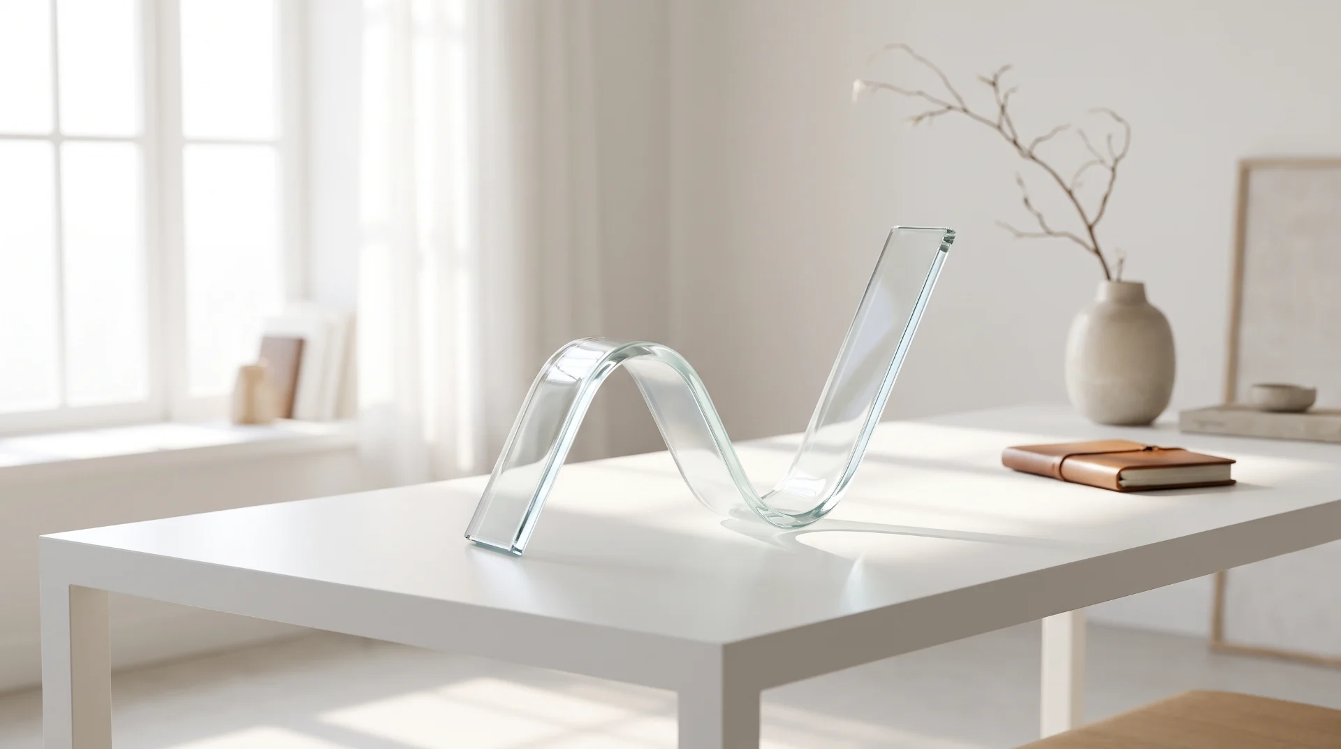 Courbe ascendante en verre sur fond lumineux